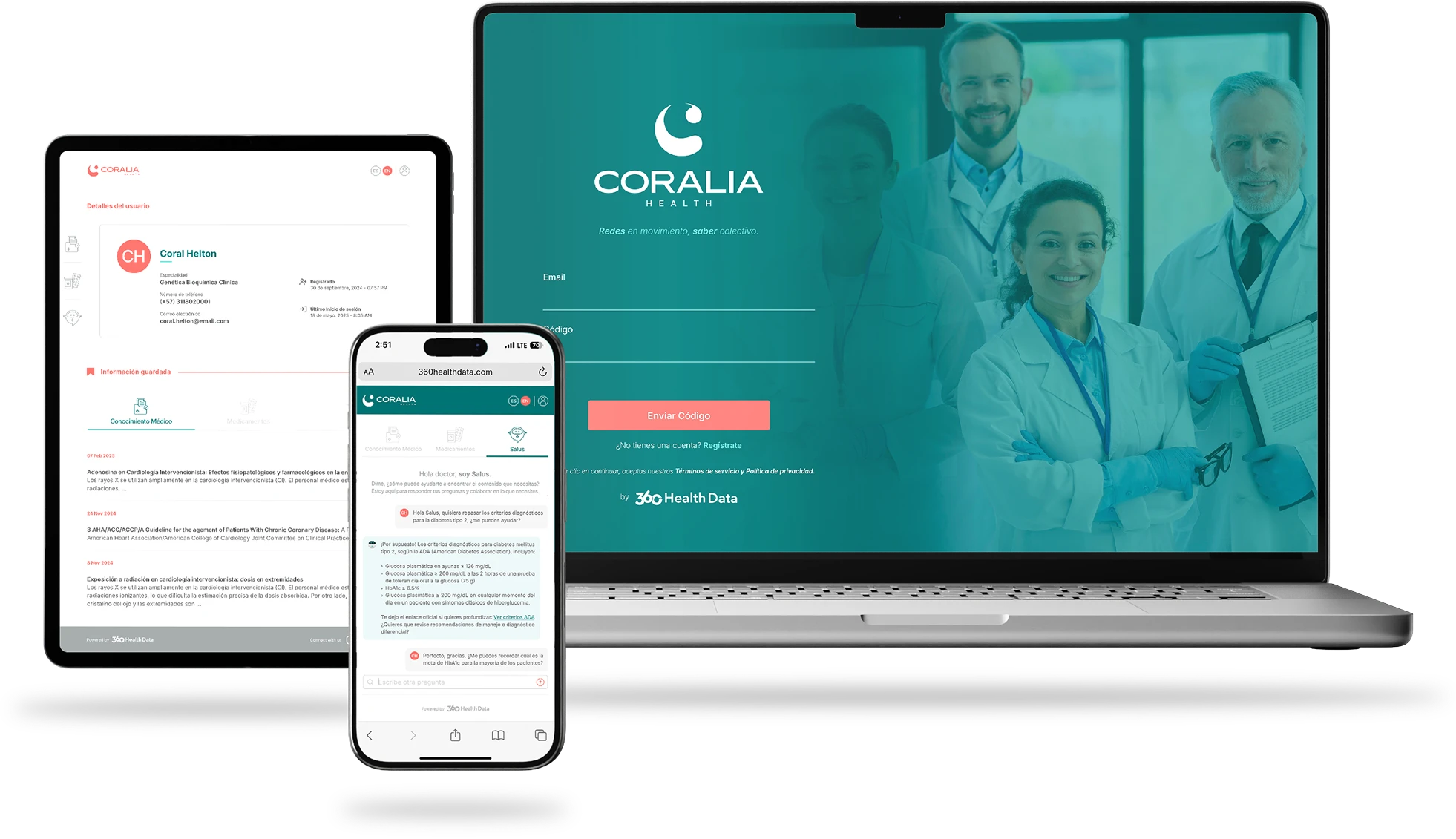The 360 Health Data platform on desktop, tablet and mobile
