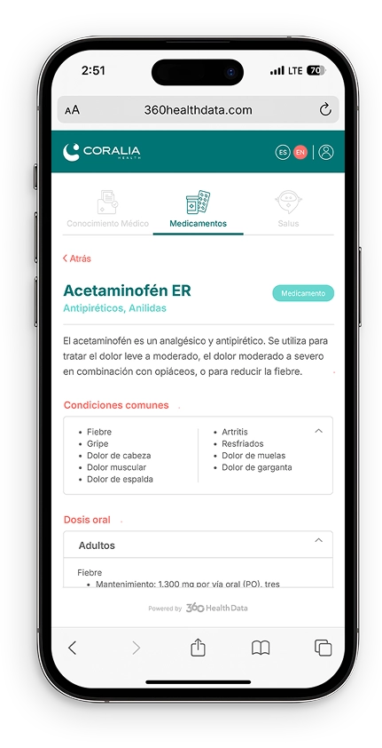 Coralia Health's Medical Research module on a phone